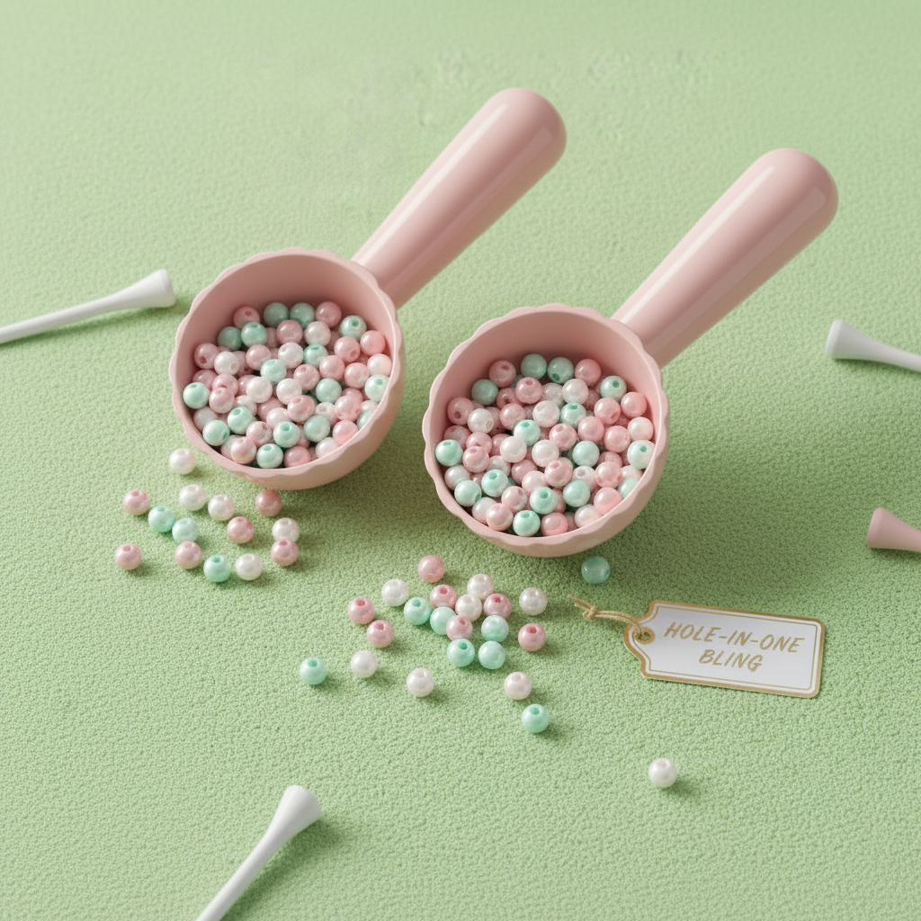 Two Par-Tee Prize Bead Scoops with pastel beads in pink, mint, and pearl